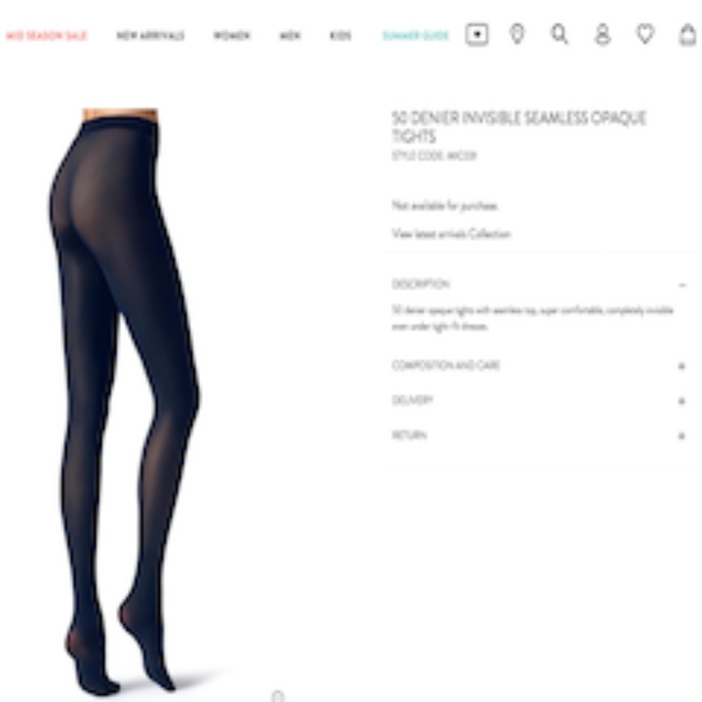 50 Denier Invisible Seamless Opaque Tights